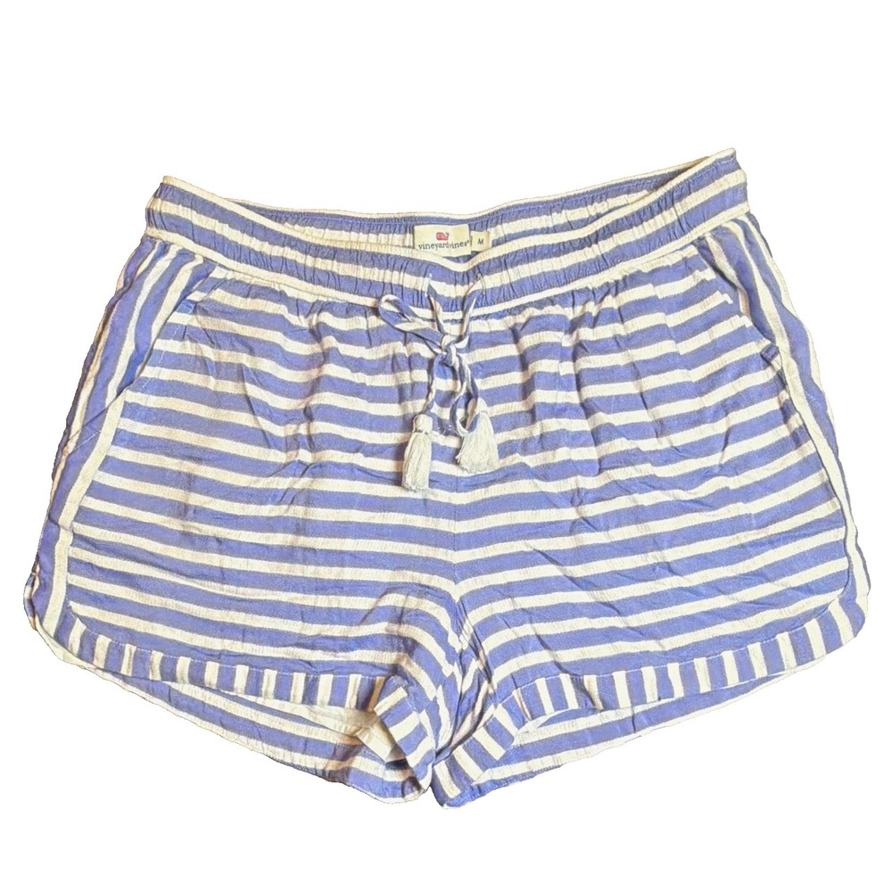 Vineyard Vines Blue/White Striped Shorts Women's M Drawstring Elastic Lined